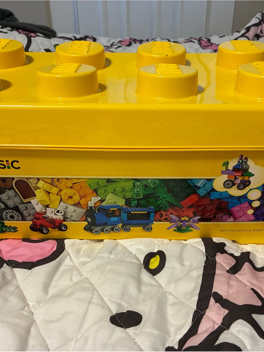 Lego Yellow Brick Storage Box with Colorful Brick Art